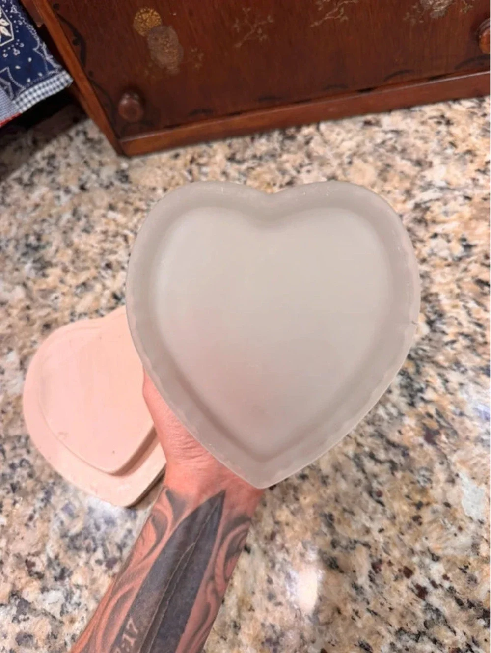 Vintage frosted glass heart container